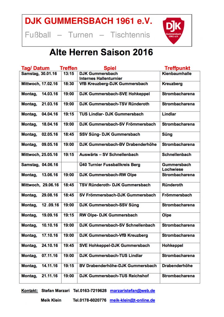 Spielplan Alte Herren 2016 « Willkommen bei der DJK Gummersbach